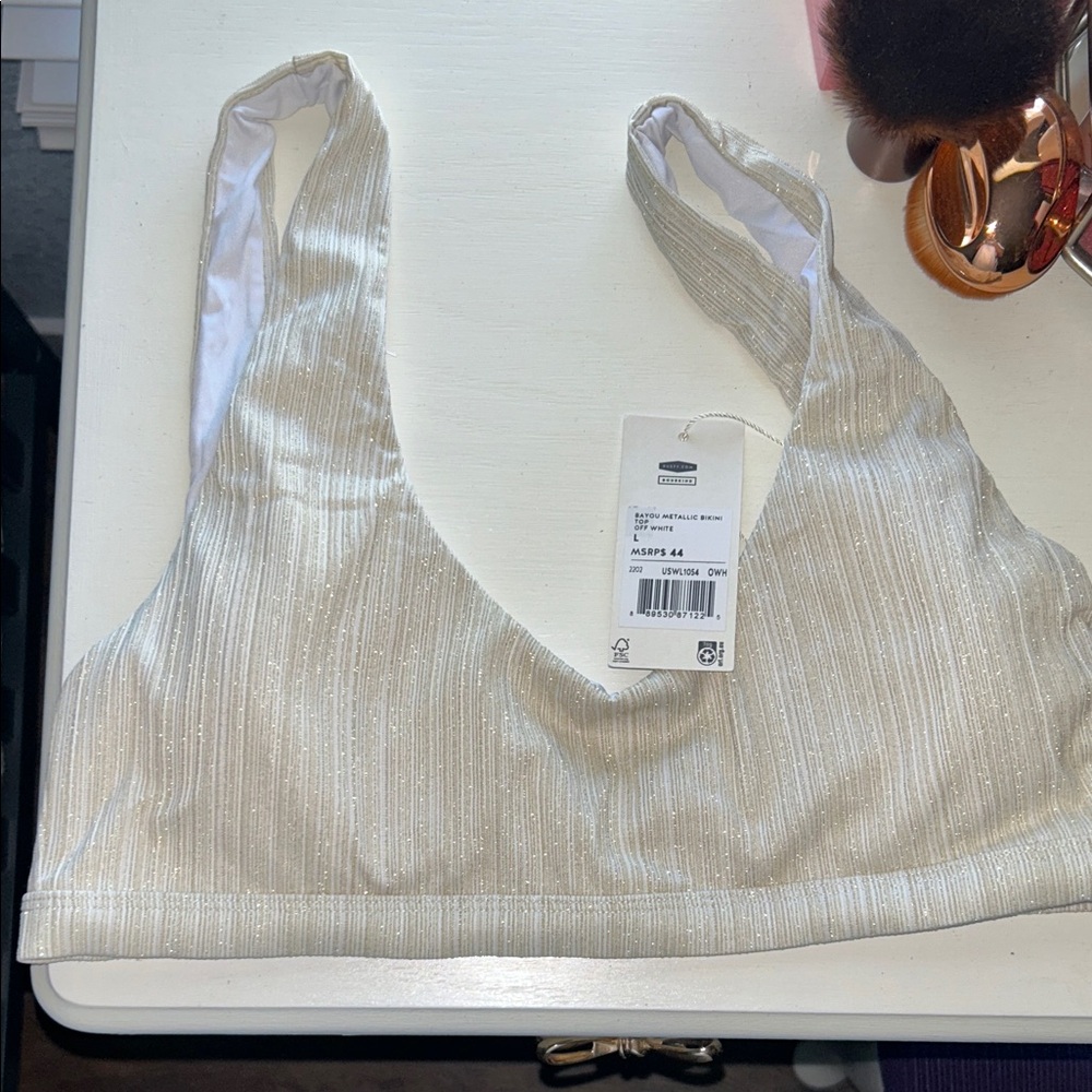 Wolven Shimmery Ribbed Bralette in Ivory